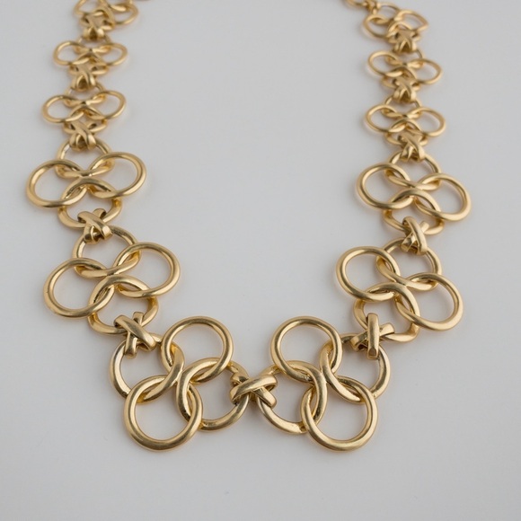 Stella & Dot Crosby Links Necklace Brushed Matte Gold Tone Floral Shape Pendant - Picture 6 of 11